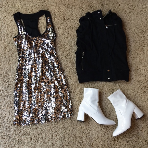 Material Girl Silver Sequin Tank Top Dress Size 5 - Picture 2 of 6